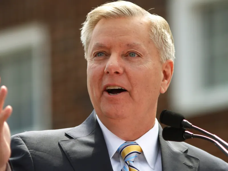 Senator Lindsey Graham speaking during an official event at the U.S. Capitol.
