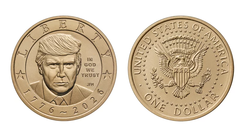Design of the proposed US commemorative coin featuring President Donald Trump for the nation's 250th anniversary.