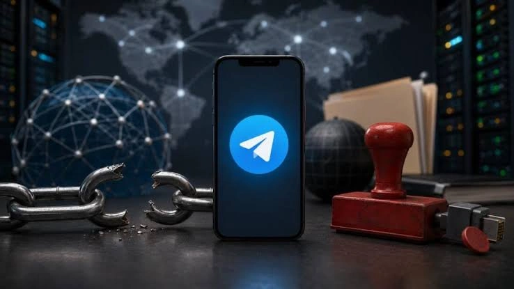 Telegram logo displayed with an error message after the temporary suspension of the t.me domain.