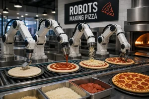 Pizza-making robots used to automate pizza preparation in a Seattle restaurant