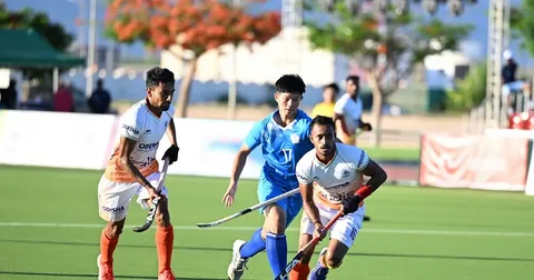 Pakistan junior hockey team players celebrating a goal during the AHF Junior Asia Cup 2026