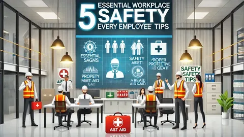 Fire safety protocols in the workplace poster showing fire exit signs, extinguisher locations, and emergency evacuation procedures for employees.